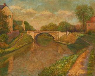 1184
Harry Lachman
1886-1975
"Pont St. Pierre Nemours"
Oil on canvas
Signed in pencil and titled in ink, both on the stretcher
20" H x 24" W
Estimate: $800 - $1,200