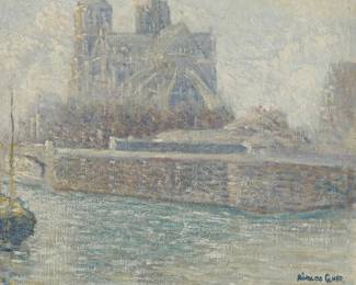 1186
Rinaldo Cuneo
1877-1939
View Of Notre Dame From The Seine
Oil on canvas
Signed lower right: Rinaldo Cuneo
15" H x 17.75" W
Estimate: $2,000 - $3,000