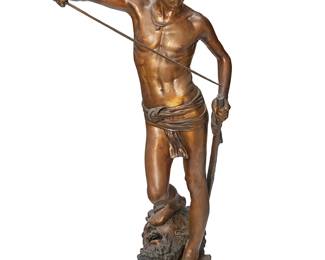 1225
Marius-Jean-Antonin Mercié
1845-1916
David After The Battle
Patinated bronze
Marked: A Mercie; further marked: F. Barbedienne Fondeur / Reduction Mecanique
41" H x 23" W x 19.5" D
Estimate: $2,000 - $3,000