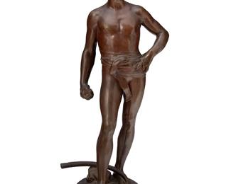 1226
After Marius-Jean-Antonin Mercié
1845-1916
"David Avant Le Combat"
Patinated bronze
Marked to base: a Mercie; further marked: F Barbedienne Fondour / Paris
31.5" H x 14.25" W x 9.75" D
Estimate: $1,500 - $2,500