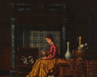 1294
Leo Roche
19th century
A Woman Sewing A Blanket
Oil on canvas
Signed faintly lower right: Leo Roche
14.25" H x 11.25" W
Estimate: $600 - $800