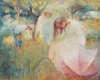 1333
Beltran Bofill
1934-2009
"Entre Flores"
Oil on canvas
Signed lower left: Beltran Bofill; the artist's blue ink stamped name, verso; titled on a label affixed verso
38.25" H x 51.5" W
Estimate: $5,000 - $7,000