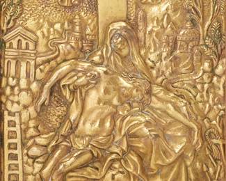 1339
19th century; Italy
An Italian Bronze Plaquette After Jacob Cornelis Cobaert
The gilt-bronze plaquette (ca. 1569) depicting in relief a "Pietà" scene after Jacob Cornelis Cobaert (1535-1615), based on a design by architect Guglielmo della Porta (1515-1577), framed in a painted wood frame
8.75" H x 6.5" W
Estimate: $1,200 - $1,800