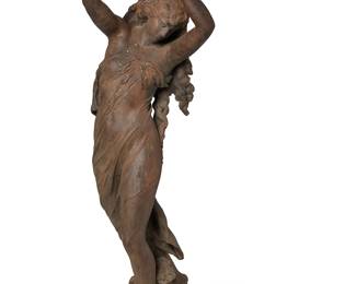 1369
Mathurin Moreau
1822-1912
Night
Cast iron, electrified
Fonderie Val d'Osne, 19th century
Inscribed in raised letters on a metal plaque: FONDERIES D'ART DU VAL D'OSNE PARIS A MOTTEAU REPRESENTANT 1272 GARAY BUENOS AIRES
65" H x 21" W x 26" D approximately
Estimate: $2,000 - $3,000