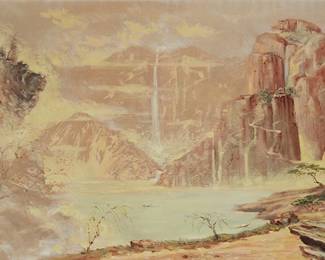 1374
Allan Husberg
1917-2008
"The Retreat"
Oil on canvas
Signed lower right: Allan Husberg; titled on stretcher; signed again, verso
36.25" H x 59.5" W
Estimate: $2,500 - $3,500