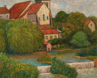 1375
Harry Lachman
1886-1975
"Eglise De Montigny"
Oil on canvas
Signed lower right: Lachman; titled twice by hand on the stretcher; also titled "Eglise a Moret" on a typed label affixed to the stretcher
22" H x 18" W
Estimate: $800 - $1,200