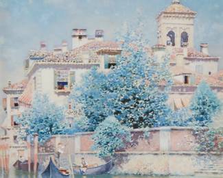 1379
Henry Pember Smith
1854-1907
Venetian Canal With Gondolas
Watercolor on paper
Signed lower right: Henry P. Smith
Sight: 13" H x 10.25" W
Estimate: $600 - $800