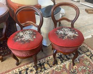 Antique signed chairs with beaded work seats 