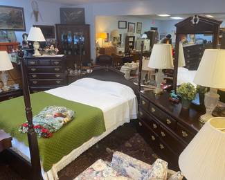 Bedroom set.  Bed is full or queen (pictured with queen size bedding)  