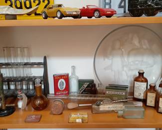 An Assortment of Antique Lab Equipment and Pharmaceuticals. Antique Tobacco Tins