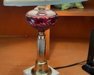 Ruby Cut To Clear Lamp with Marble Base