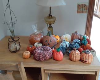 I was trying to take a photo of the cool cut glass lamp and these pumpkins photo bombed me!