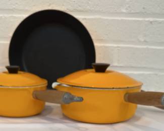3 Vintage Le Creuset Yellow Pots Pan