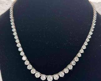 Signed QVC DQCZ 925 Sterling Silver Graduating Diamonique Tennis Necklace