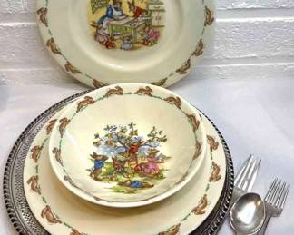 Royal Daulton, PlBunnykins Dishes, Sterling Silver Flatware, And