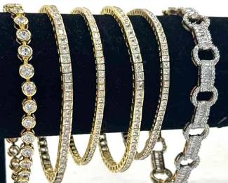 Six Sterling Silver Gold Tone Rhinestone