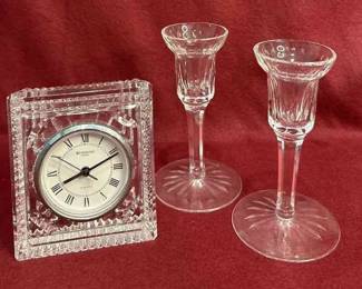 Waterford, Crystal Candlesticks And Clock