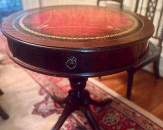Item 1: antique mahogany table w/ reddish leather top w/ gold inlay
Drawers for storage
$199