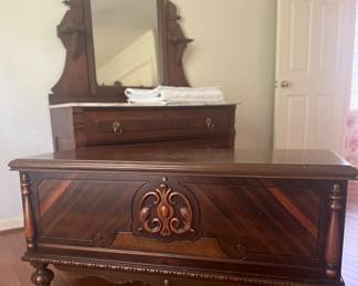 Item 19: beautiful Lane antique walnut trunk $148