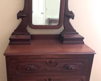 Item 28 Antique Dresser w/ pine cone handles & mirror $358
Dresser width: 36-3/8”