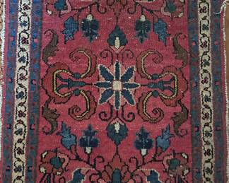 Item 39: $178 antique handwoven blush / rose toned with cream/ navy accents
34” x 23”