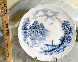 Item 54: Beautiful antique blue & white ironstone dinner plate & stand $12