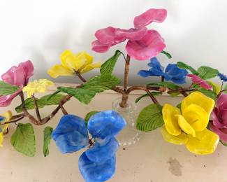 Item 91: beautiful shades of pink, green & yellow with gorgeous glass green leaves