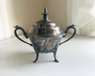 Item 93: Meriden silver plate smaller sugar canister $79