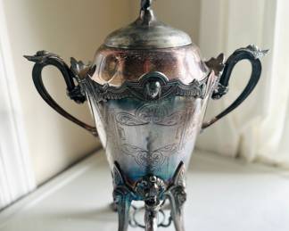 Item 96: Silver plate Meridan drink dispenser $239