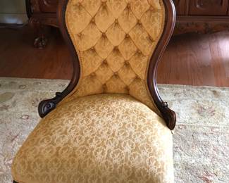 beautiful antique chair  with silk upholstery.  circa late 19th century.    it's a beautiful wing back chair to accent your space decoration.