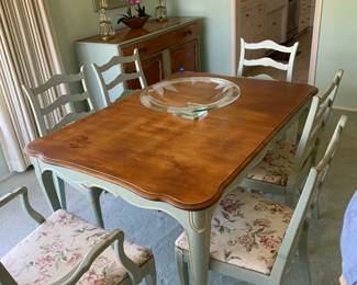 cute MCM solid wood dining table with 6 chairs