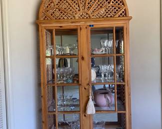 MCM solid wood dispaly cabinet                                                        contents - crystal and glass wares       