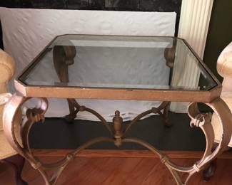 cast iron side table with glass. heavy