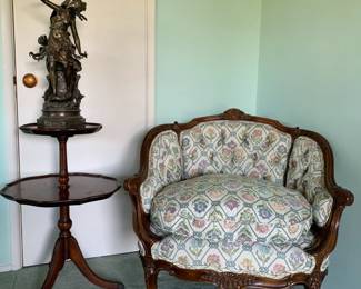 highly ornated brass Antique Sculpture                                             2 tier mahogany Antique table                                        beautiful armchair - excellent condition    