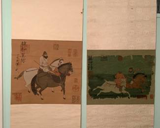 Chinese antique scrolls.  paintings on silk with lots of sealings 
