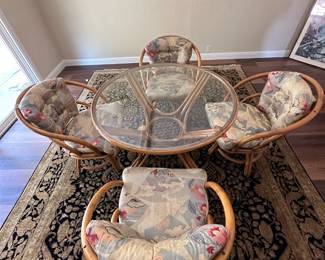 Ficks & Reed Rattan Dining Table w/ 4 Swivel Chairs