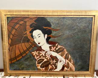 Sharon Kennedy Geisha Girl Painting w/ 22kt Gold Frame