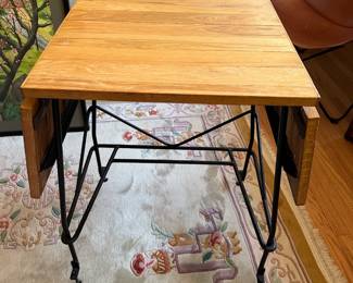 Brutalist Iron & Wood Typewriter Stand / Table