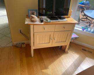 Two Drawer Cabinet w/Natural Wood Top & Painted Off White.&nbsp;&nbsp; 