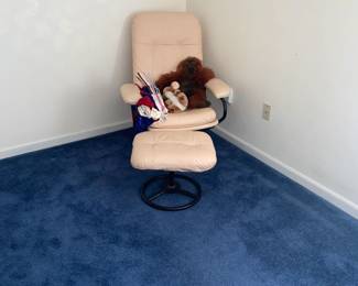 Pinkish Leather & Black Frame Recling Rocking Chair & Ottem 