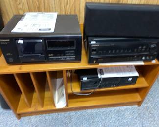 Pioneer Stereo Equipment.  Pine Wooden Record Storage Cabinet 