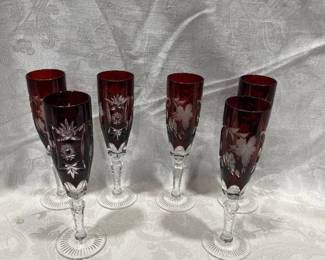 Ruby Fluted Champagne glasses set of six by Nachtmann