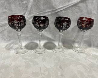 Ruby Red Cut To Clear Crystal Goblets set of four Bohemian Hungary by Nachtmann