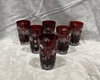 Ruby Red Cut To Clear Glasses set of six Bohemian Hungary by Nachtmann