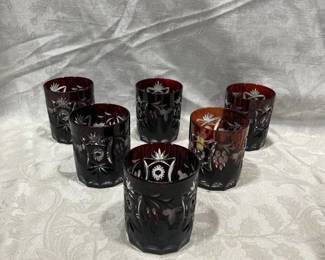 Ruby Red Cut To Clear Glasses set of six Bohemian Hungary by Nachtmann