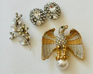 Ann Hand eagle and pearl brooch (lower R)