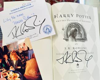 Signed Harry Potter First American Edition, including photo and press pass
