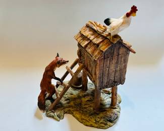 Lowell Davis signed figurine.  "Fox in the Henhouse"