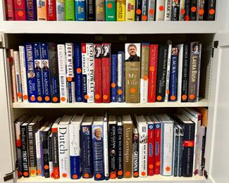 Huge Library of signed first editions.  Pink dots indicate signed copies.  Dick Francis, Tom Clancy,  notable political figures