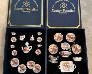 Reutter Porzellan hunt themed dollhouse tea sets